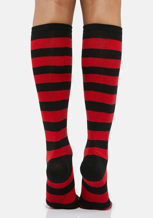 Winter Red Black Skull Long Socks